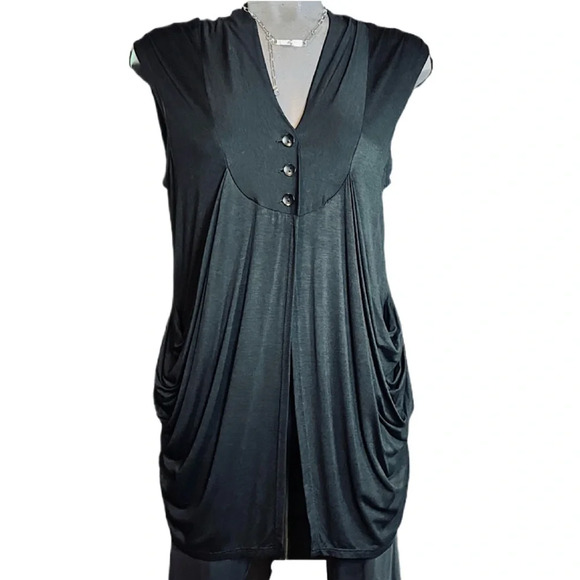 RED CORAL Washed Black Modified Baby Doll Style  Mid Knit Top Flowy SIZE 2 Boho - Picture 1 of 3